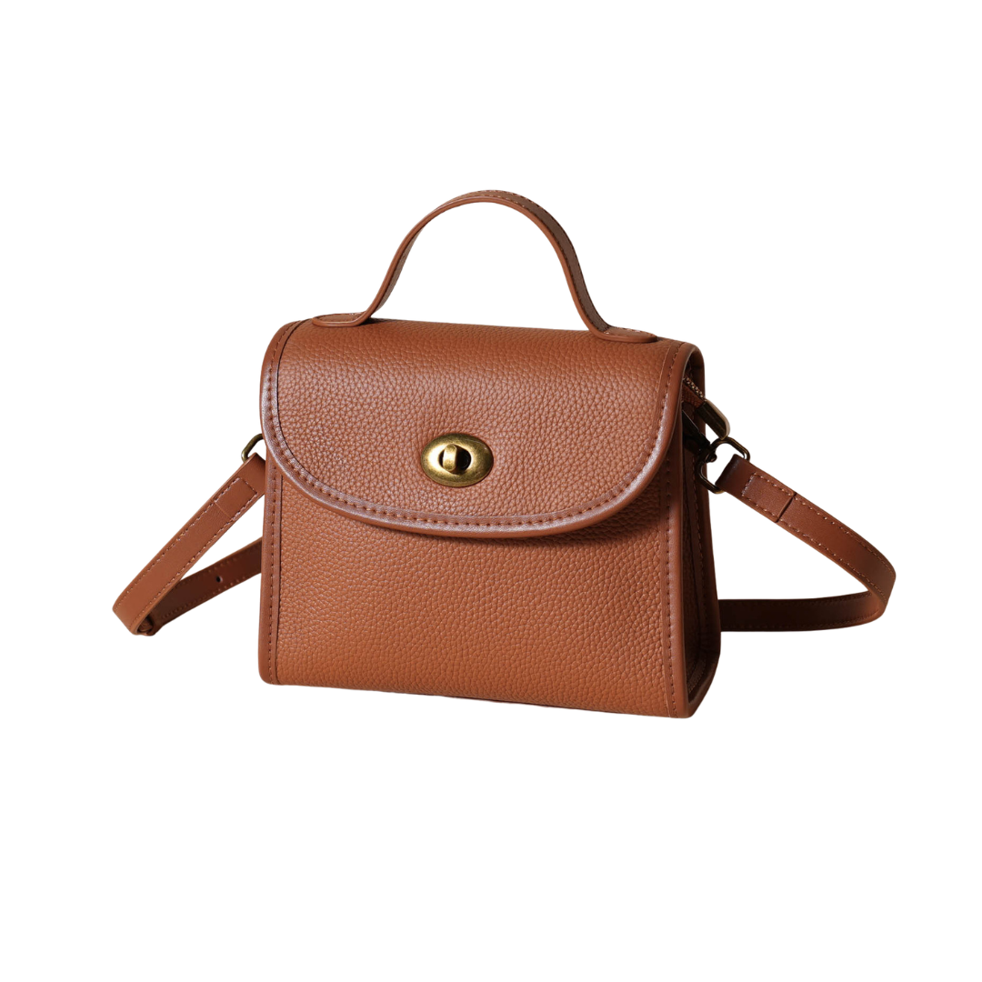 Top-Grain Leather Envelope Crossbody Bag Turn-Lock Shoulder Satchel