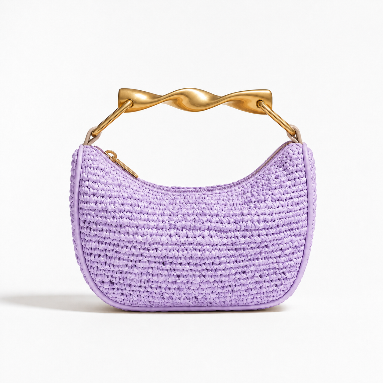 Woven Straw Shoulder Bag Metallic Handle Summer Beach Hobo Clutch