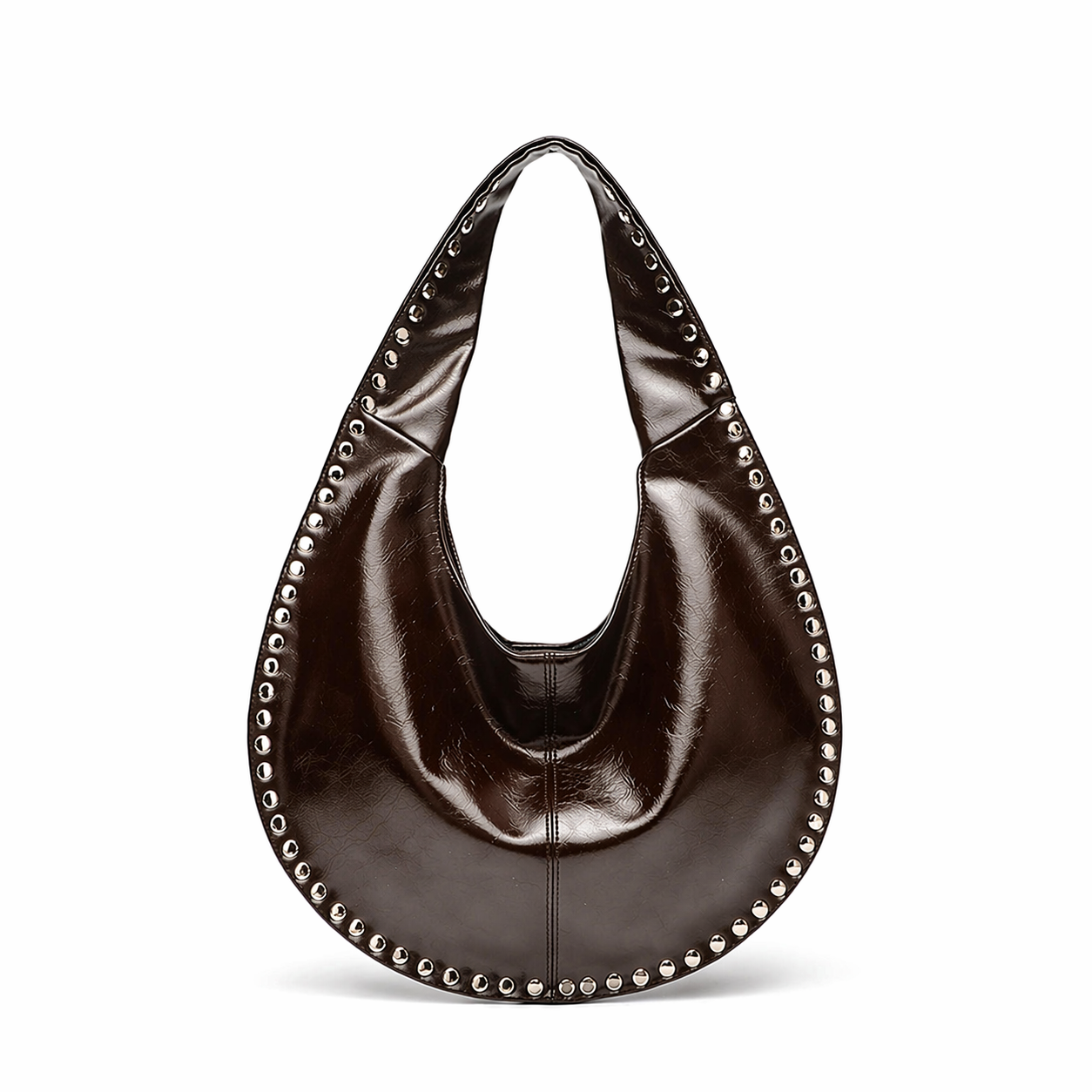 Rivet Studded Crescent Tote Chic Underarm Half Moon Top Handle Bag