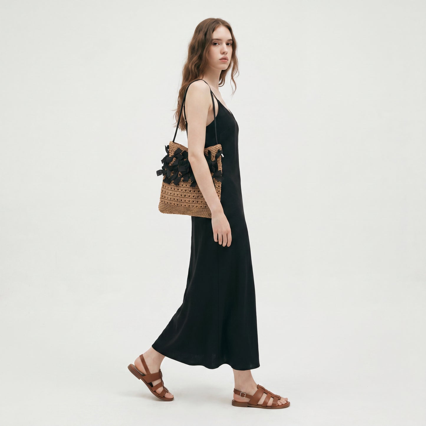 Bow Straw Woven Bag Large Summer Beach Hollow Out Shoulder Handbag