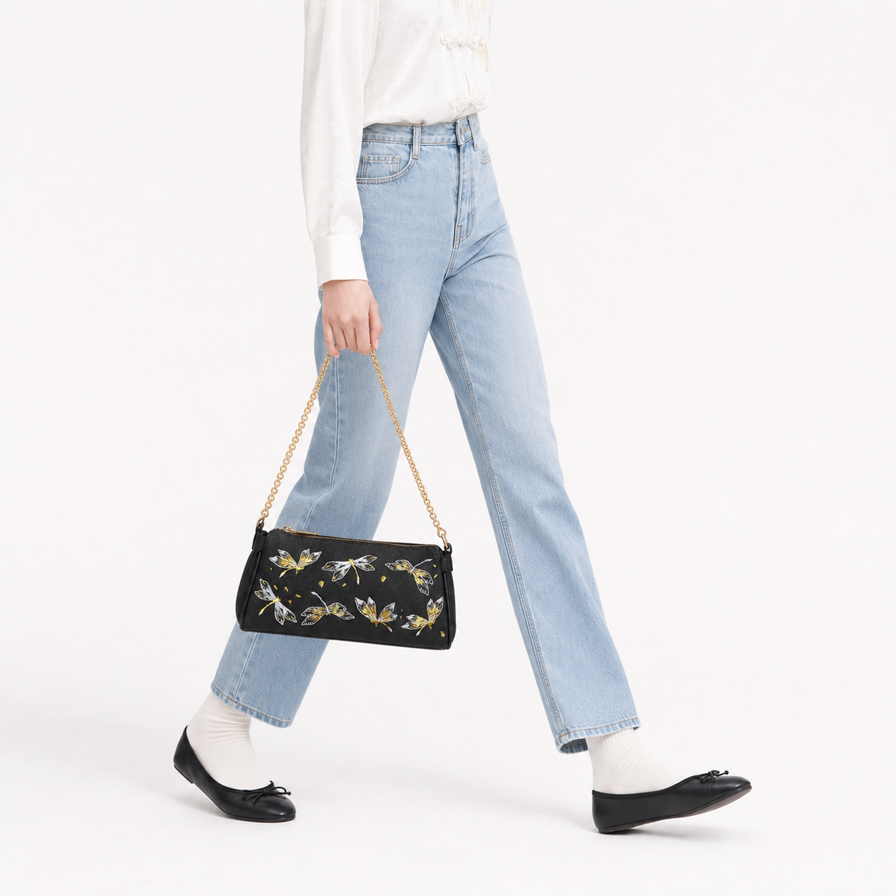 Dragonfly Embroidered Shoulder Bag Vintage Cheongsam Evening Clutch