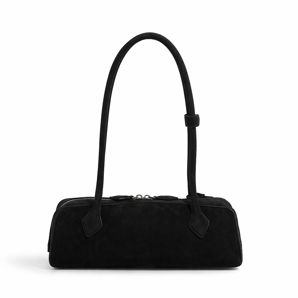 Suede Leather East-West Baguette Bag Retro French Shoulder Handbag