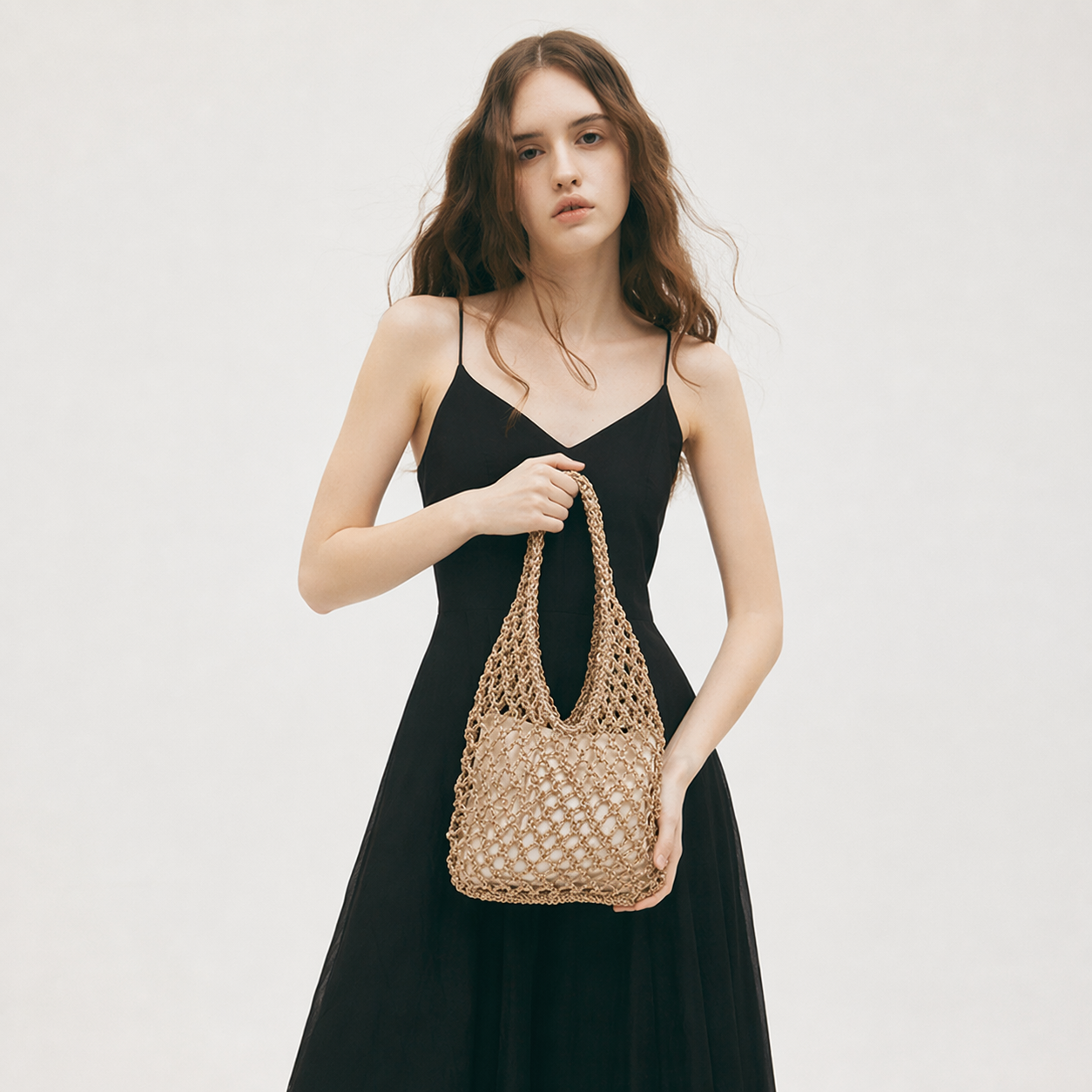 Lurex Straw Woven Bag Summer Beach Hollow Out Shoulder Tote with Pouch