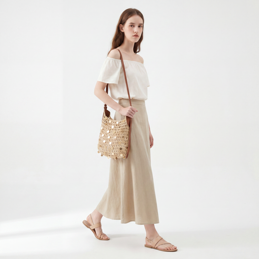 Straw Sequin Shoulder Bag Hollow Woven Beach Crochet Summer Crossbody