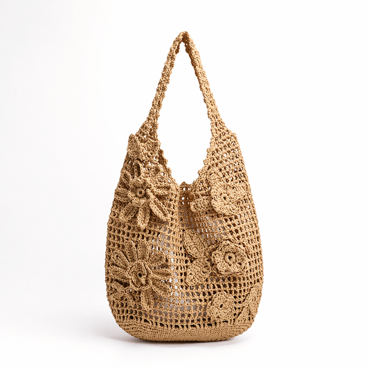 3D Flower Straw Bag Large Summer Beach Hollow Out Woven Shoulder Bag