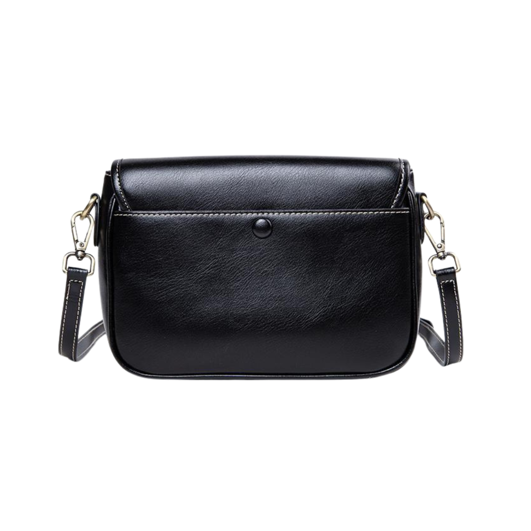 Top-Grain Leather Flap Structured Bag Minimalist Crossbody Satchel