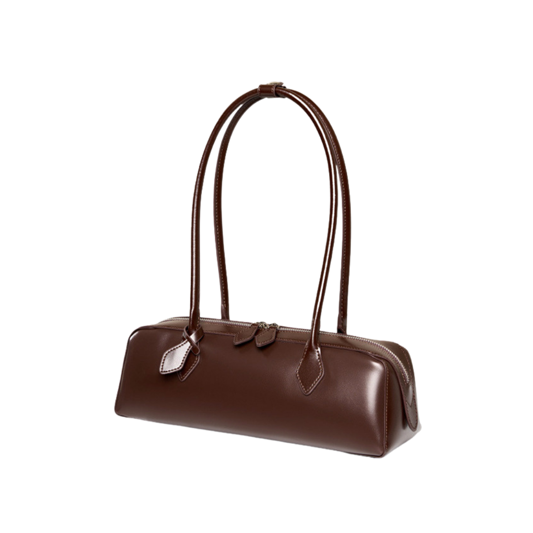Genuine Leather East-West Baguette Bag French Style Shoulder Purse