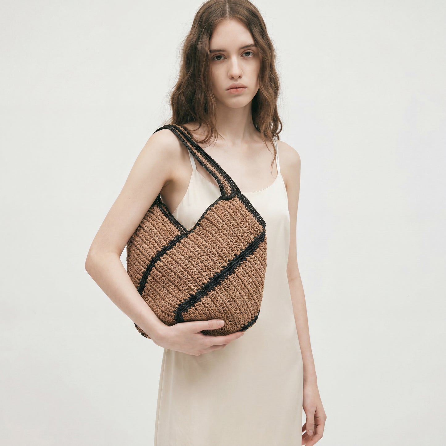 Geometric Straw Bag Large Summer Beach Woven Color Block Tote