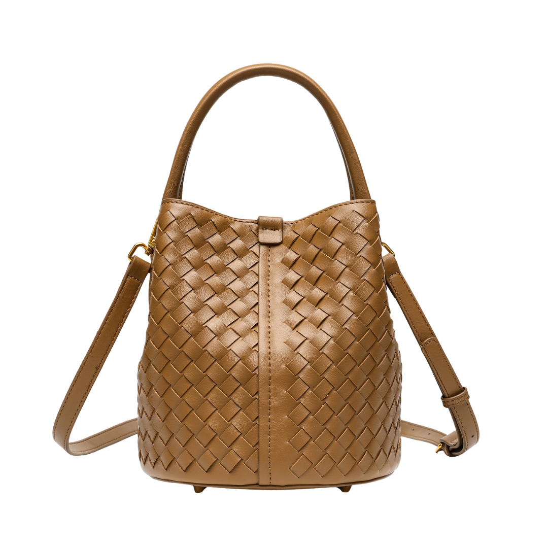 Handmade Woven Bucket Bag Crossbody Top Handle Purse
