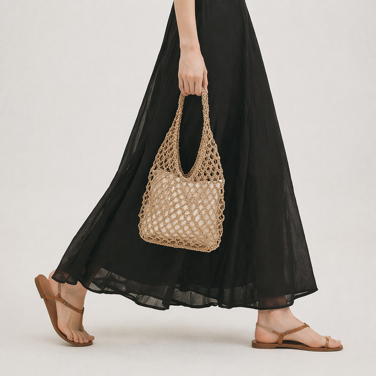 Lurex Straw Woven Bag Summer Beach Hollow Out Shoulder Tote with Pouch