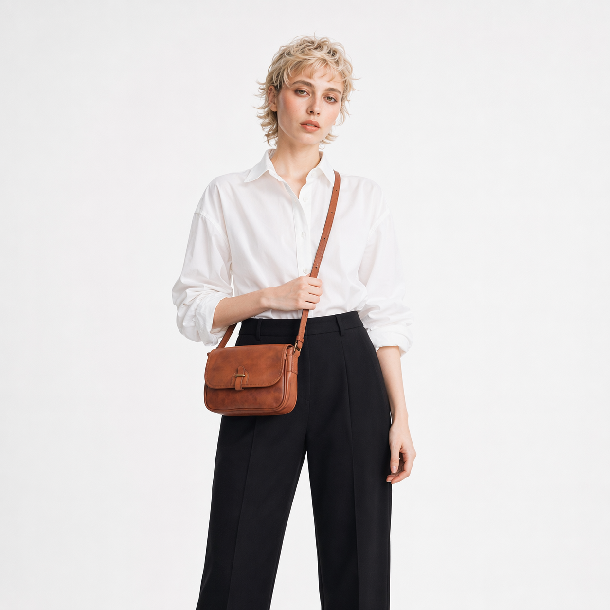 Vintage Leather Messenger Bag Top-Grain Crossbody Shoulder Satchel