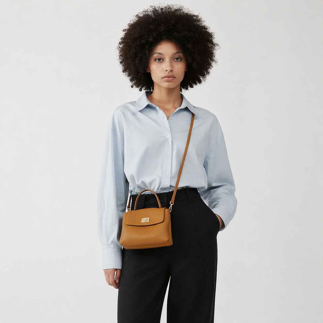 Togo Leather Mini Top-Handle Purse Vintage Crossbody Shoulder Satchel