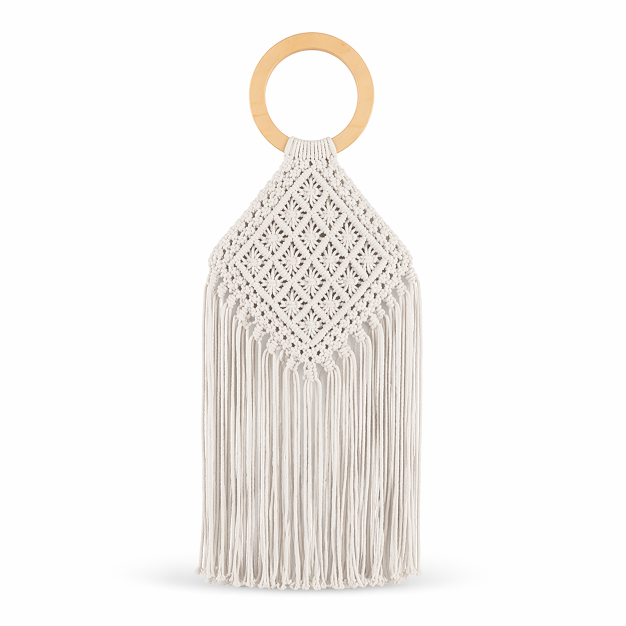 Fringe Straw Woven Bag Wood Handle Summer Beach Crochet Tassel Tote