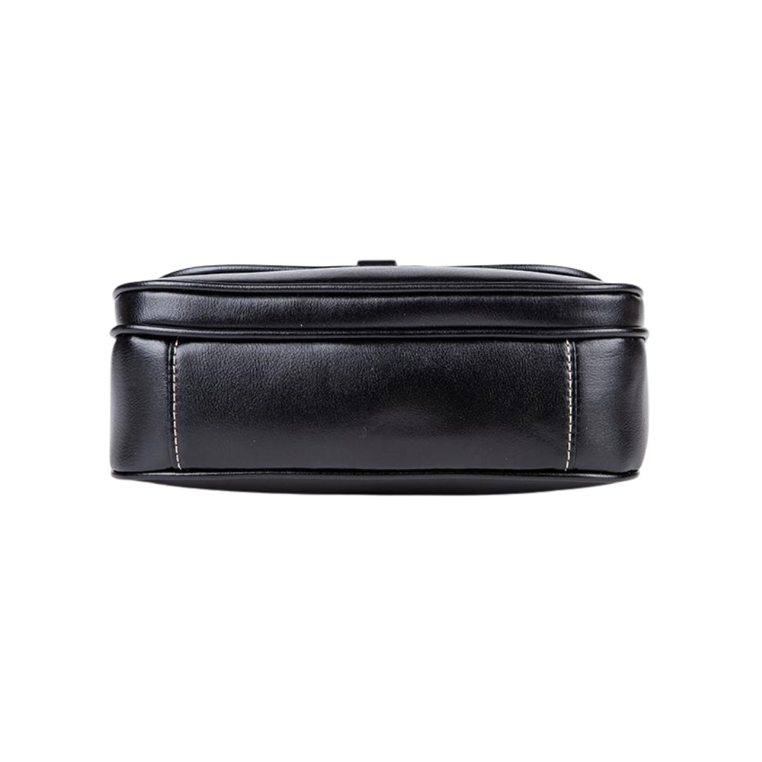 Top-Grain Leather Flap Structured Bag Minimalist Crossbody Satchel