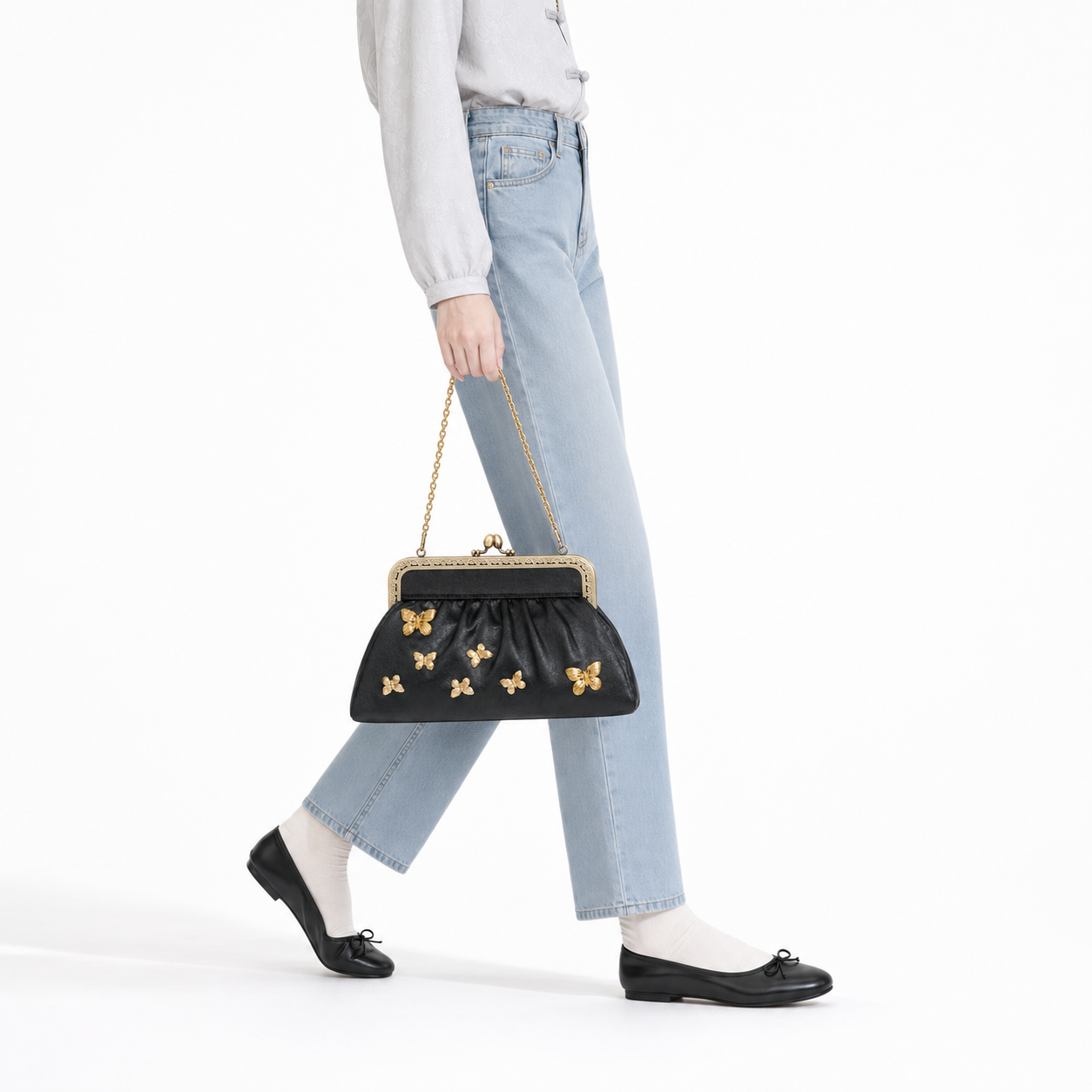 Metallic Butterfly Evening Clutch Vintage Cheongsam Chain Shoulder Bag