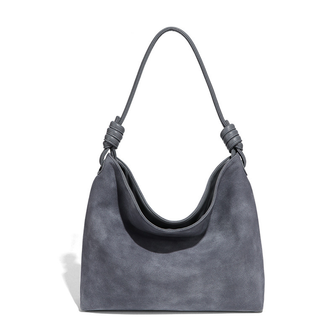 Vintage Faux Suede Underarm Tote Knot Strap Large Hobo Slouchy Shoulder Bag