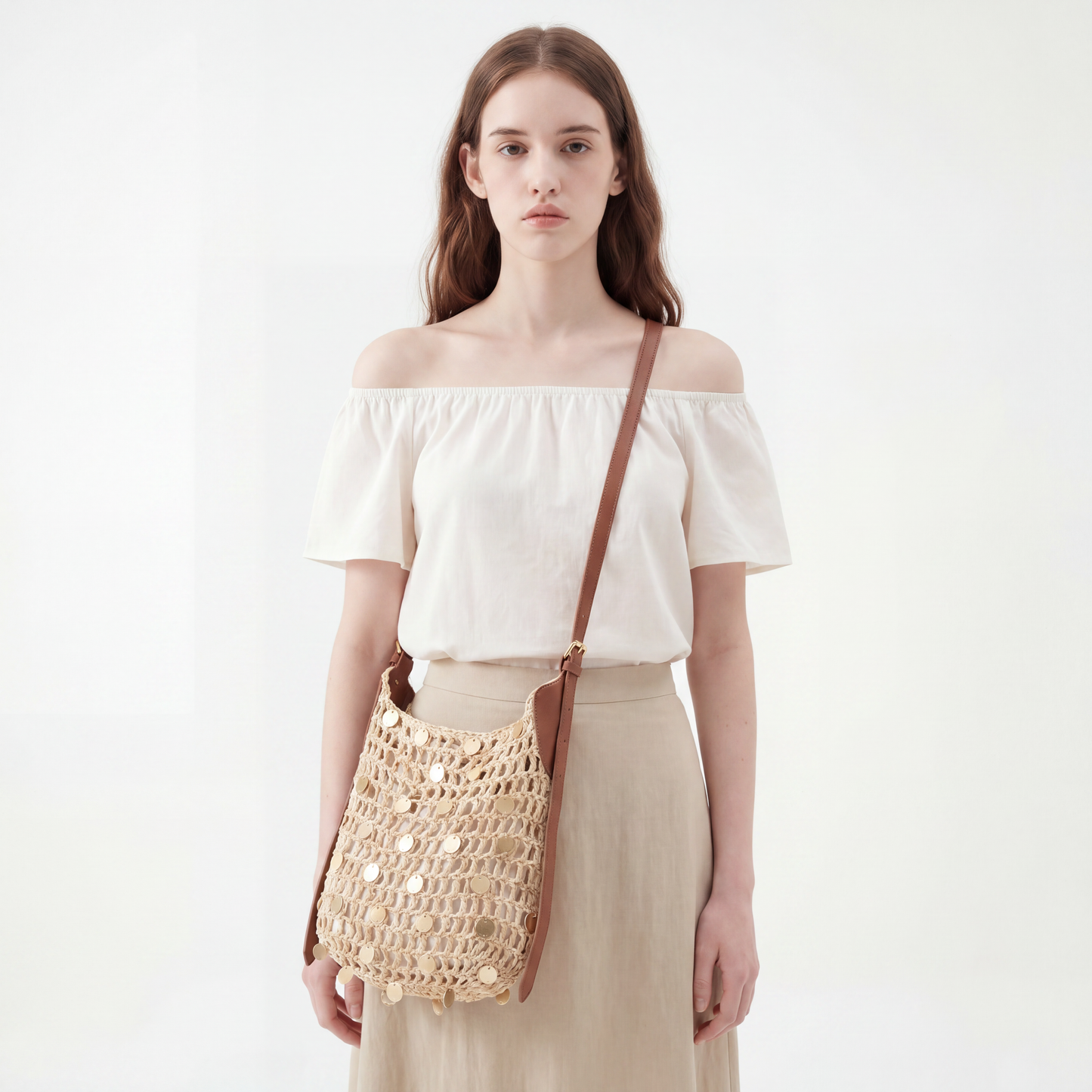 Straw Sequin Shoulder Bag Hollow Woven Beach Crochet Summer Crossbody