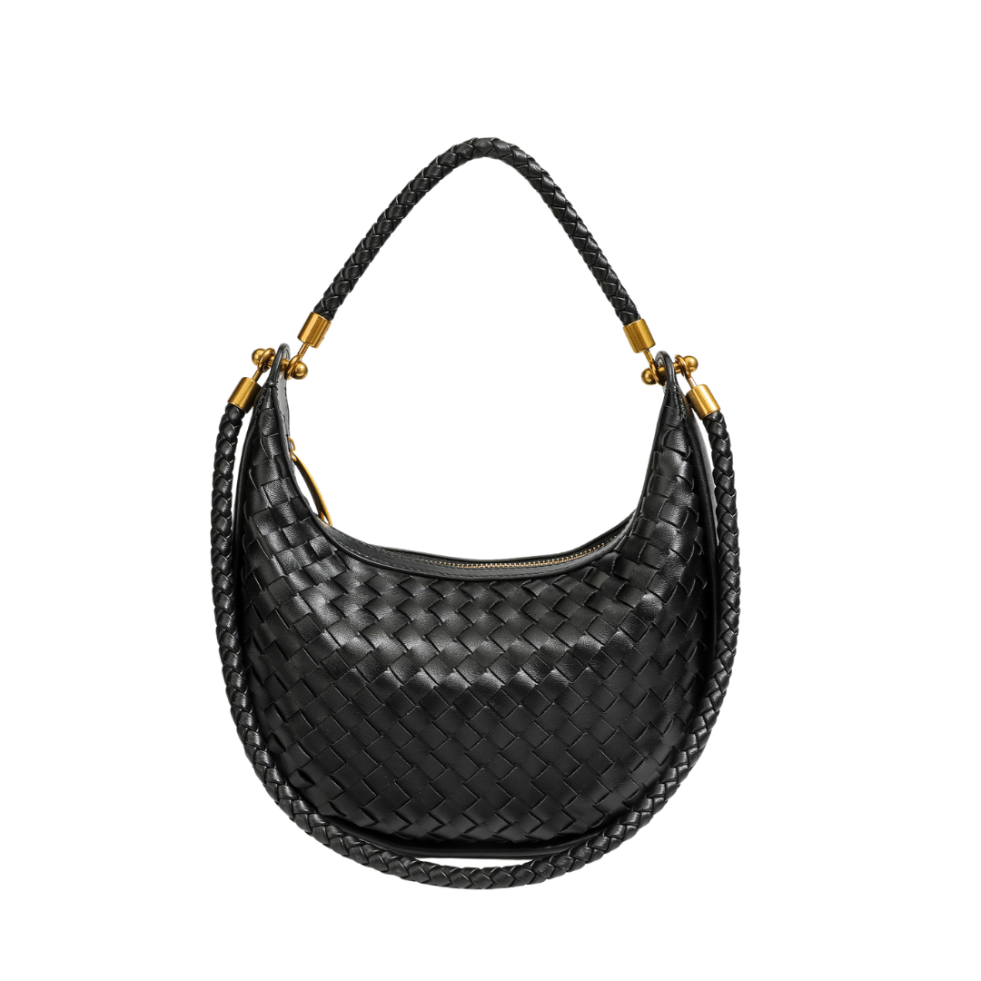 Woven PU Leather Crescent Bag Hobo Top Handle Purse