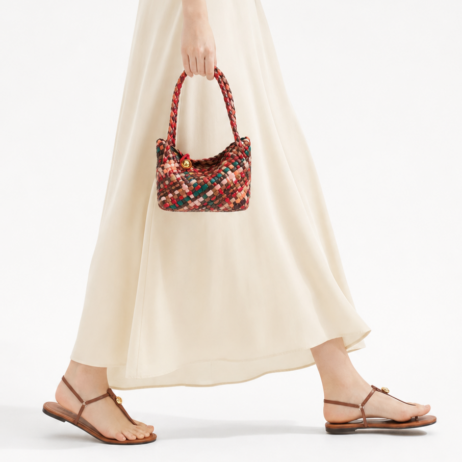 Woven Leather Basket Bag Colorful Crossbody Multicolor Checker Tote