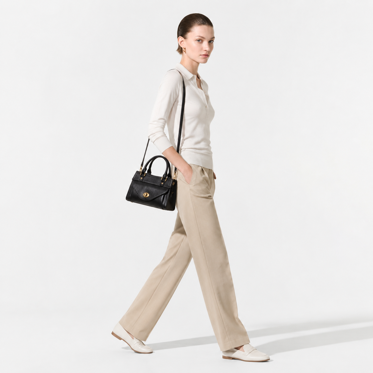 Top-Grain Leather Structured Satchel Top Handle Crossbody Bag