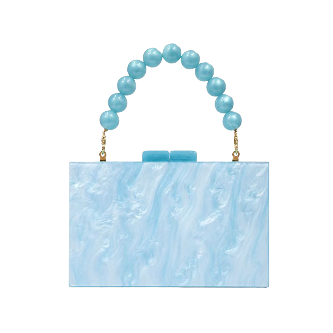 Pearl Acrylic Evening Clutch Beaded Handle Wedding Crossbody Purse