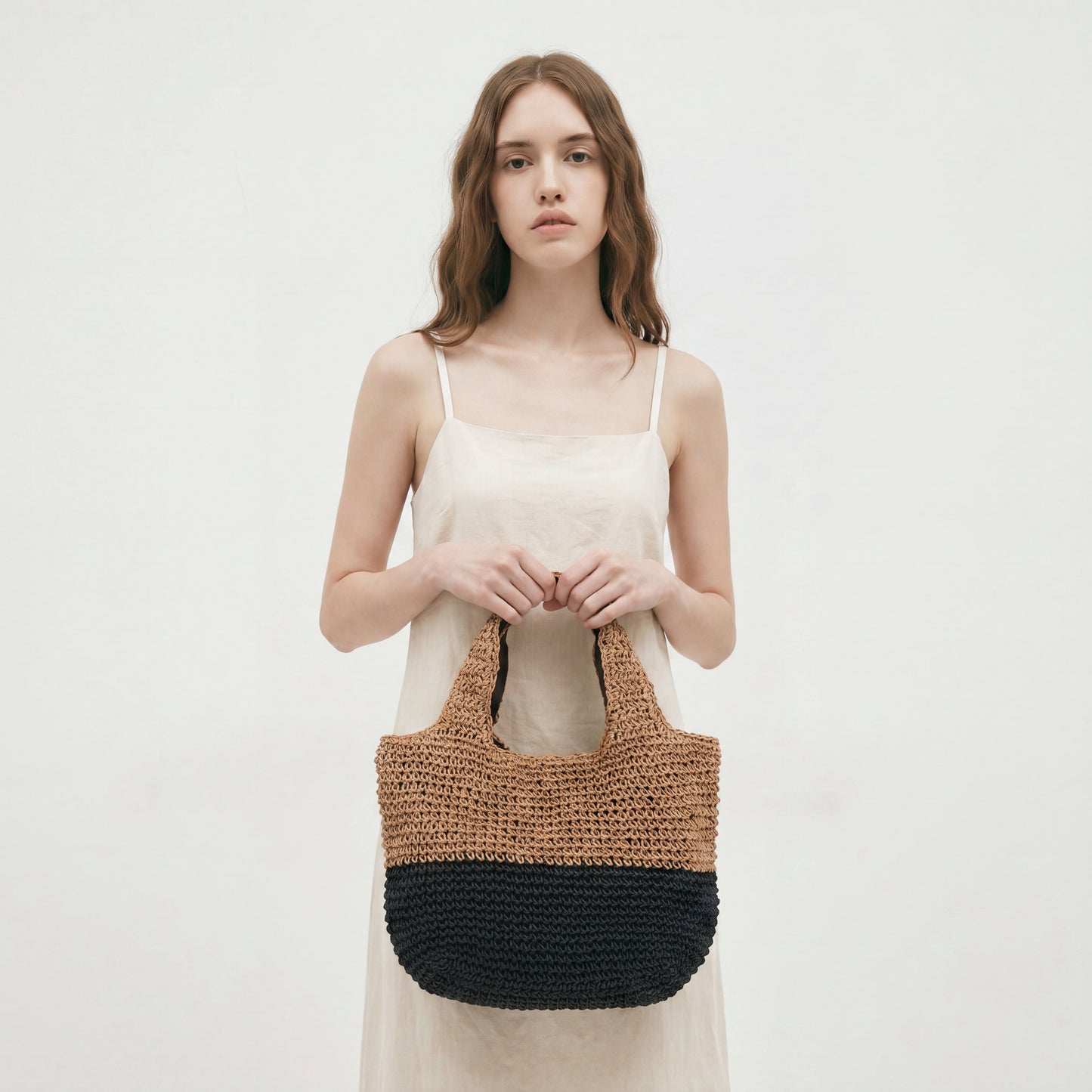 Color Block Straw Woven Bag Summer Beach Niche Design Casual Wristlet