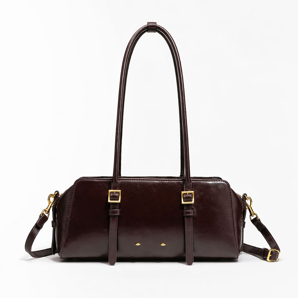 East-West Boston Shoulder Bag Retro Long Baguette Suede Crossbody Bag