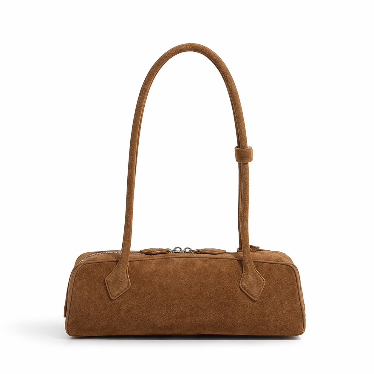 Suede Leather East-West Baguette Bag Retro French Shoulder Handbag