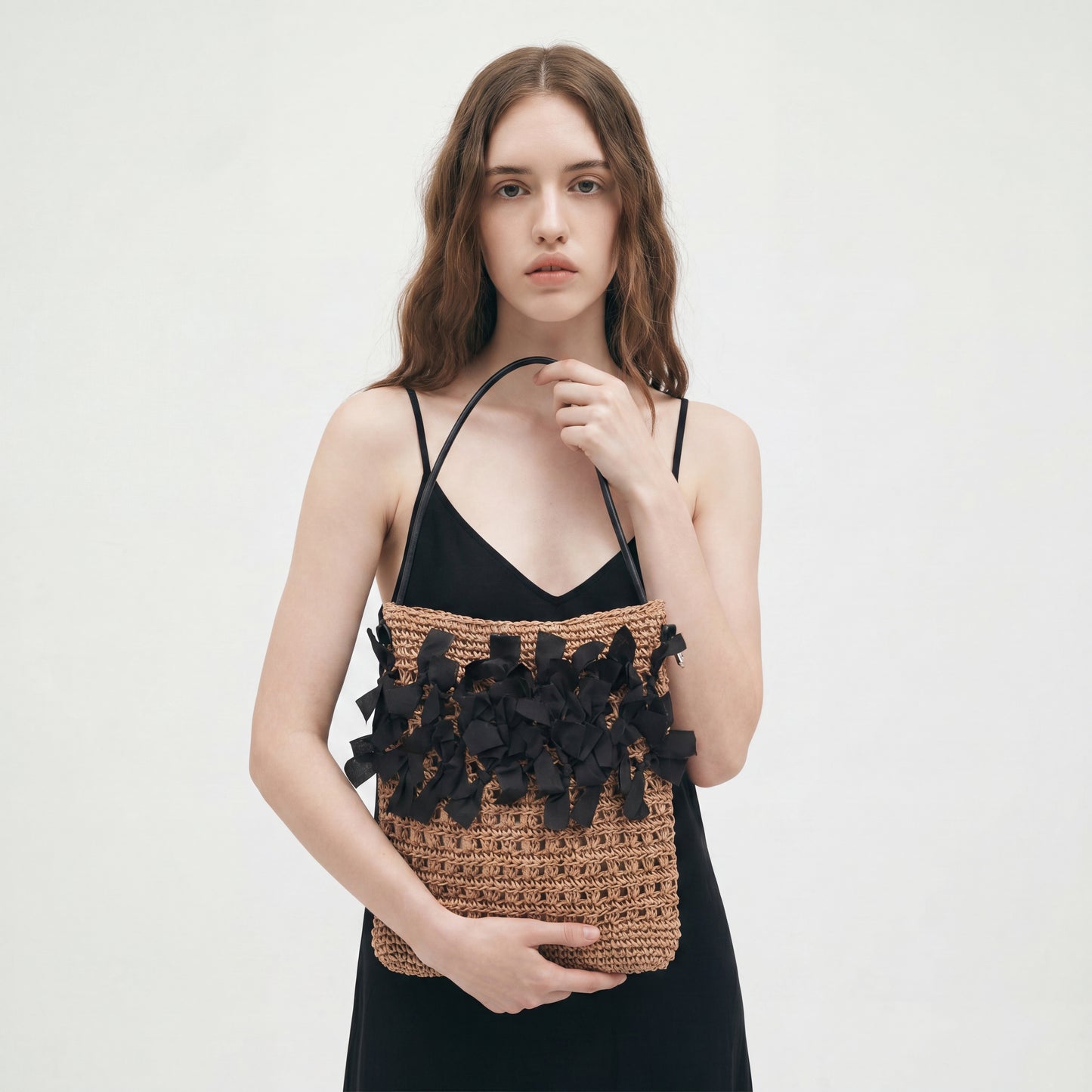 Bow Straw Woven Bag Large Summer Beach Hollow Out Shoulder Handbag