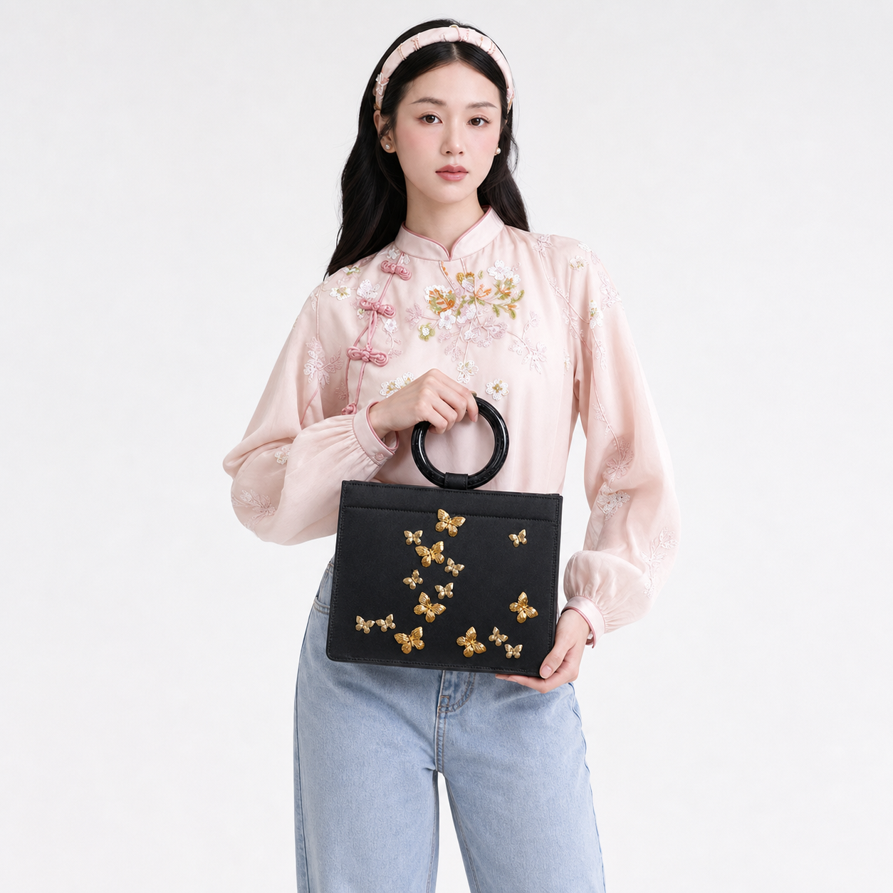 Metallic Butterfly Evening Bag Vintage Cheongsam Clutch Handbag