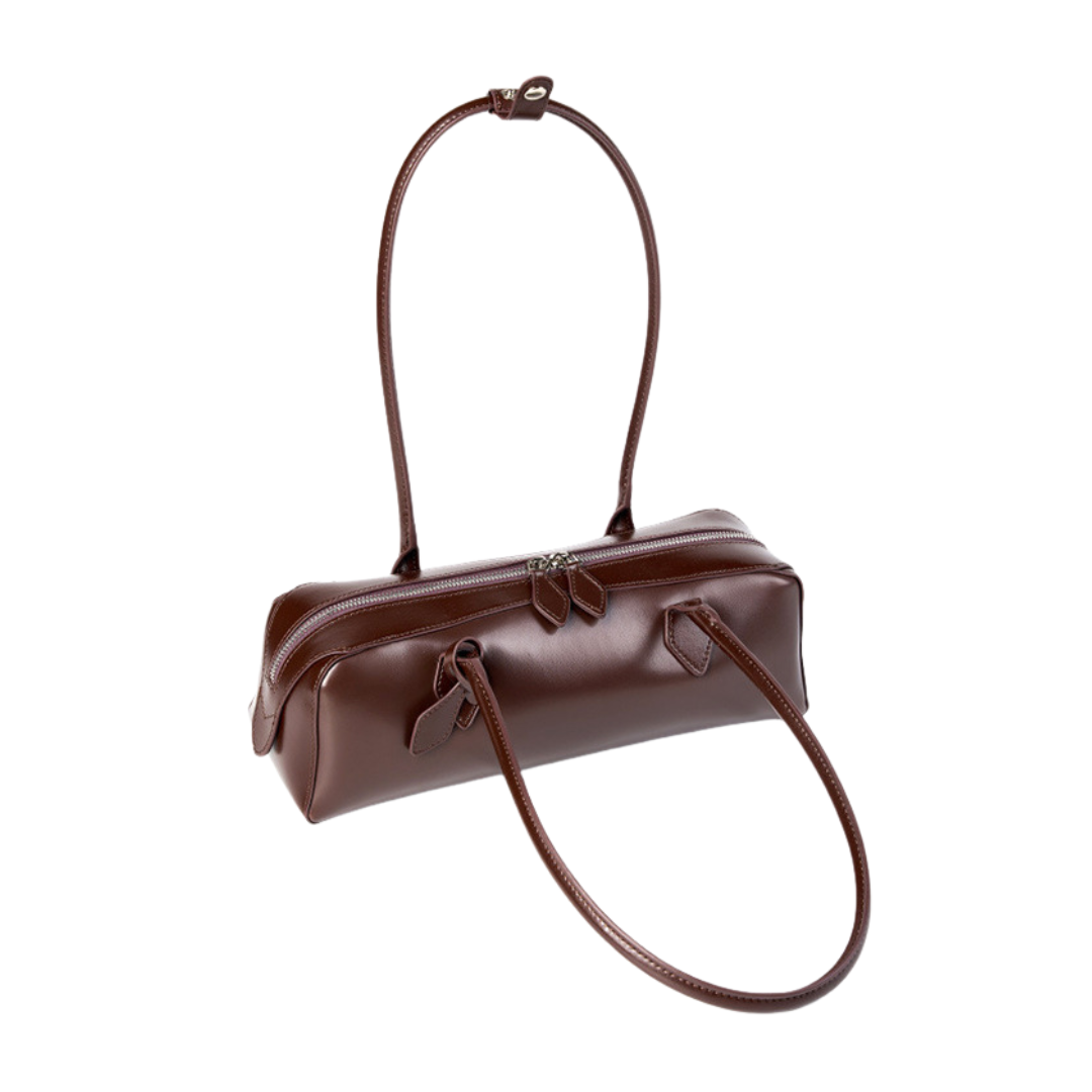 Genuine Leather East-West Baguette Bag French Style Shoulder Purse