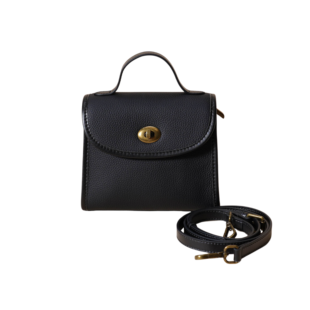 Top-Grain Leather Envelope Crossbody Bag Turn-Lock Shoulder Satchel