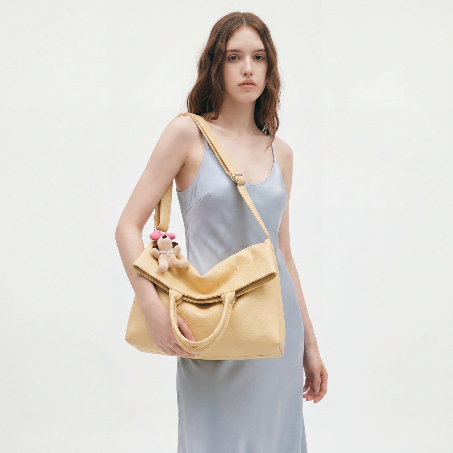 PU Leather Slouchy Tote Large Capacity Crossbody Foldable Hobo Bag