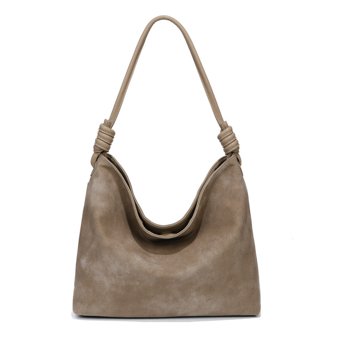 Vintage Faux Suede Underarm Tote Knot Strap Large Hobo Slouchy Shoulder Bag