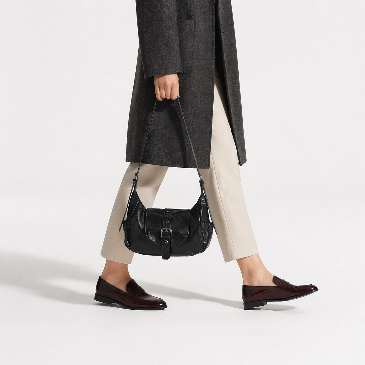Soft PU Leather Saddle Bag Chic Hobo Crossbody Commuter Shoulder Bag