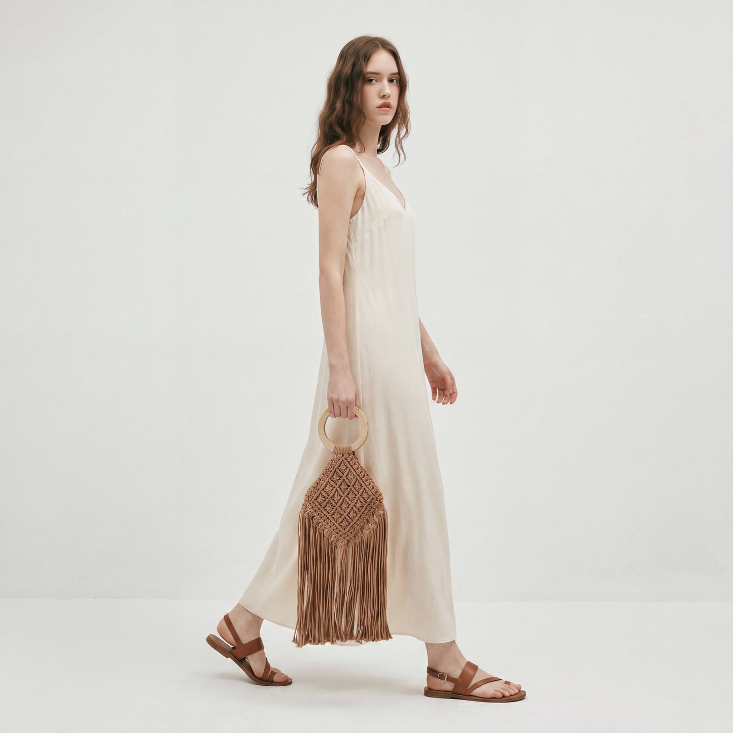 Fringe Straw Woven Bag Wood Handle Summer Beach Crochet Tassel Tote