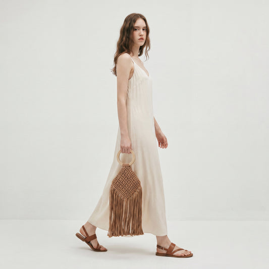 Fringe Straw Woven Bag Wood Handle Summer Beach Crochet Tassel Tote