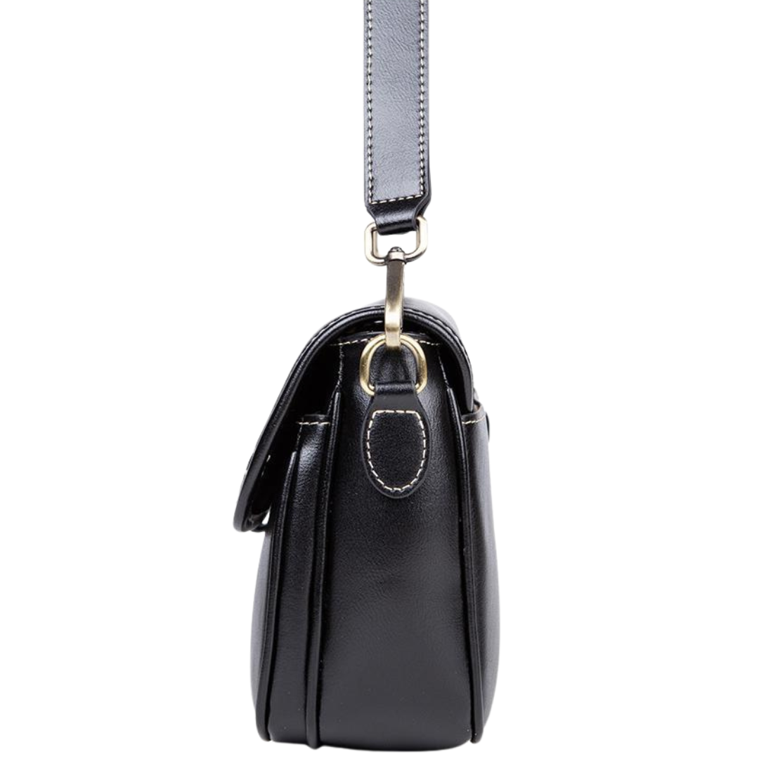Top-Grain Leather Flap Structured Bag Minimalist Crossbody Satchel