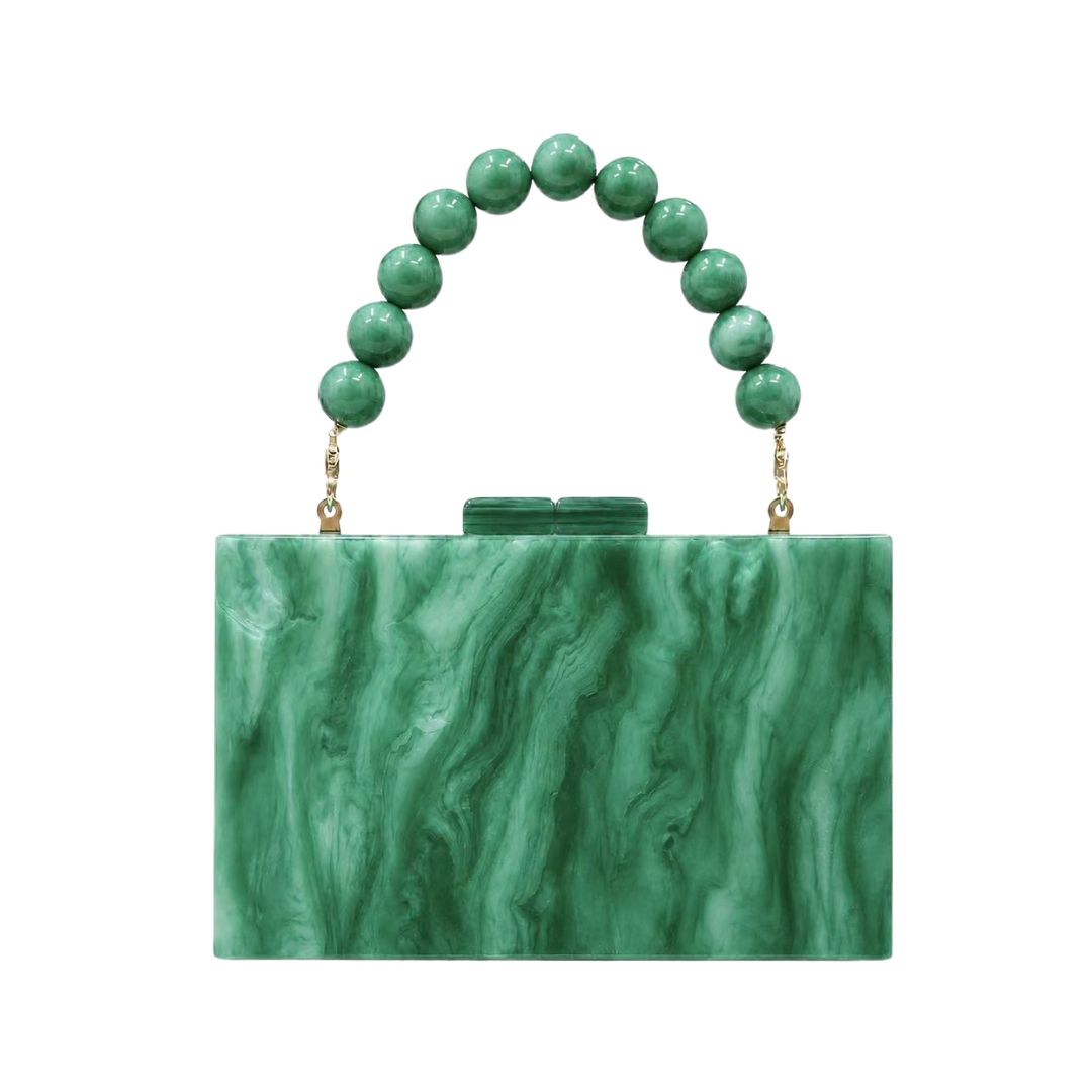 Pearl Acrylic Evening Clutch Beaded Handle Wedding Crossbody Purse