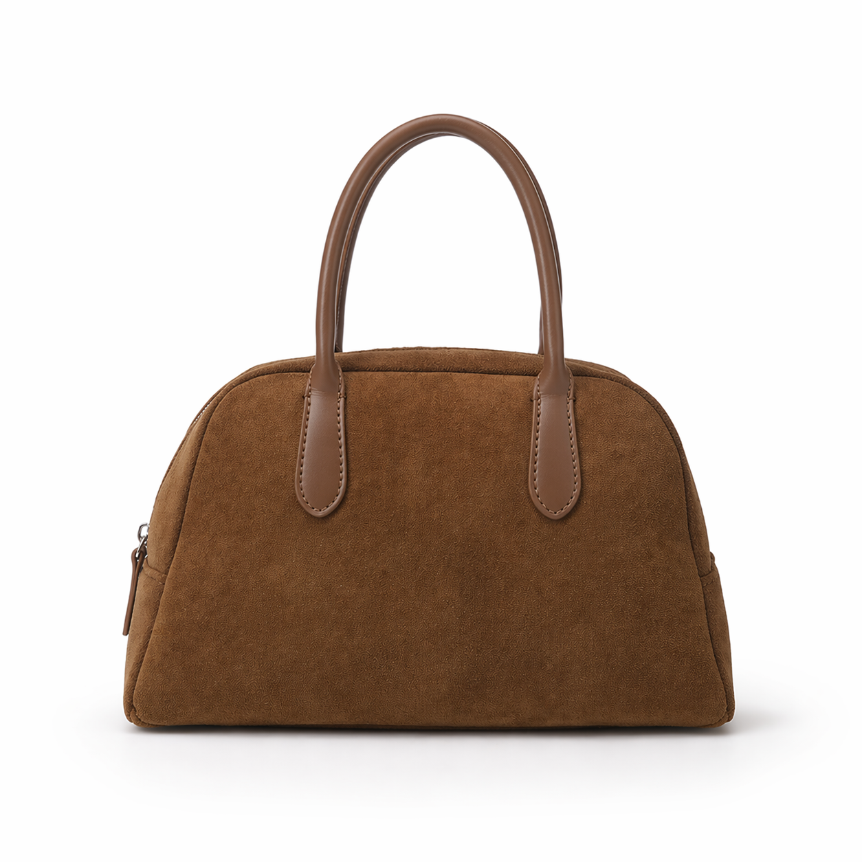 Minimalist Faux Suede Bowling Bag Vintage Boston Handheld Shoulder Bag