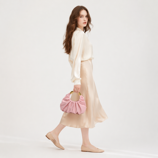 Asymmetric Hardware Ruched Cloud Clutch Minimalist Pleated PU Tote Bag
