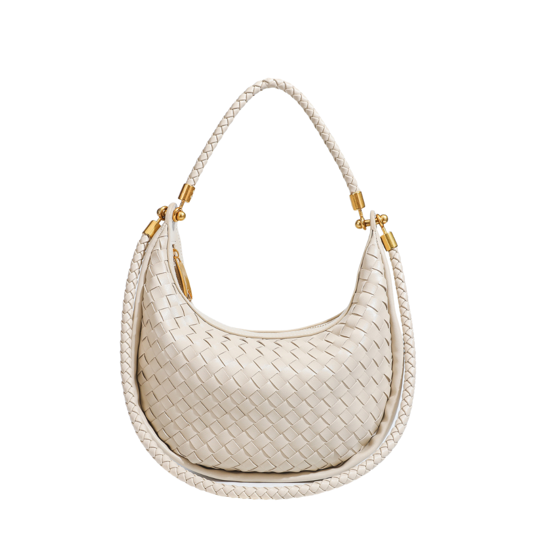 Woven PU Leather Crescent Bag Hobo Top Handle Purse