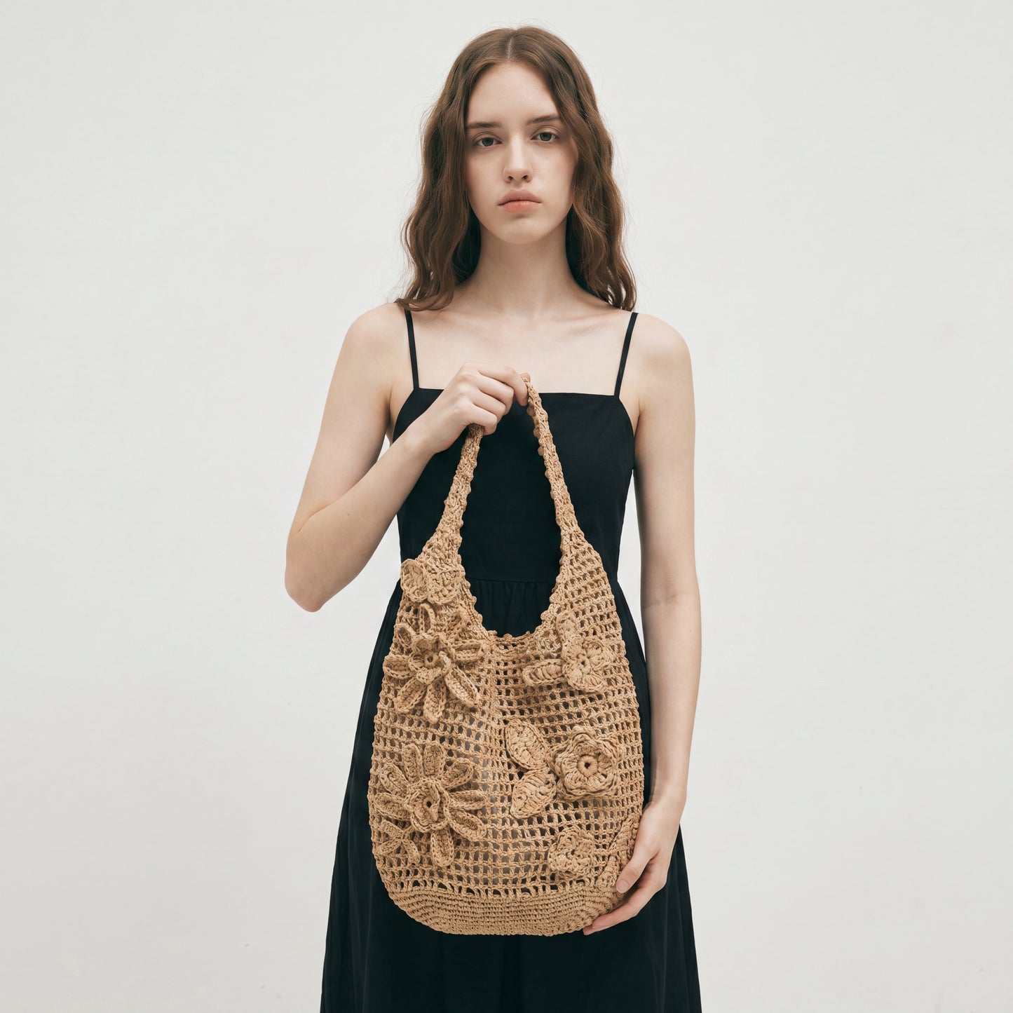 3D Flower Straw Bag Large Summer Beach Hollow Out Woven Shoulder Bag