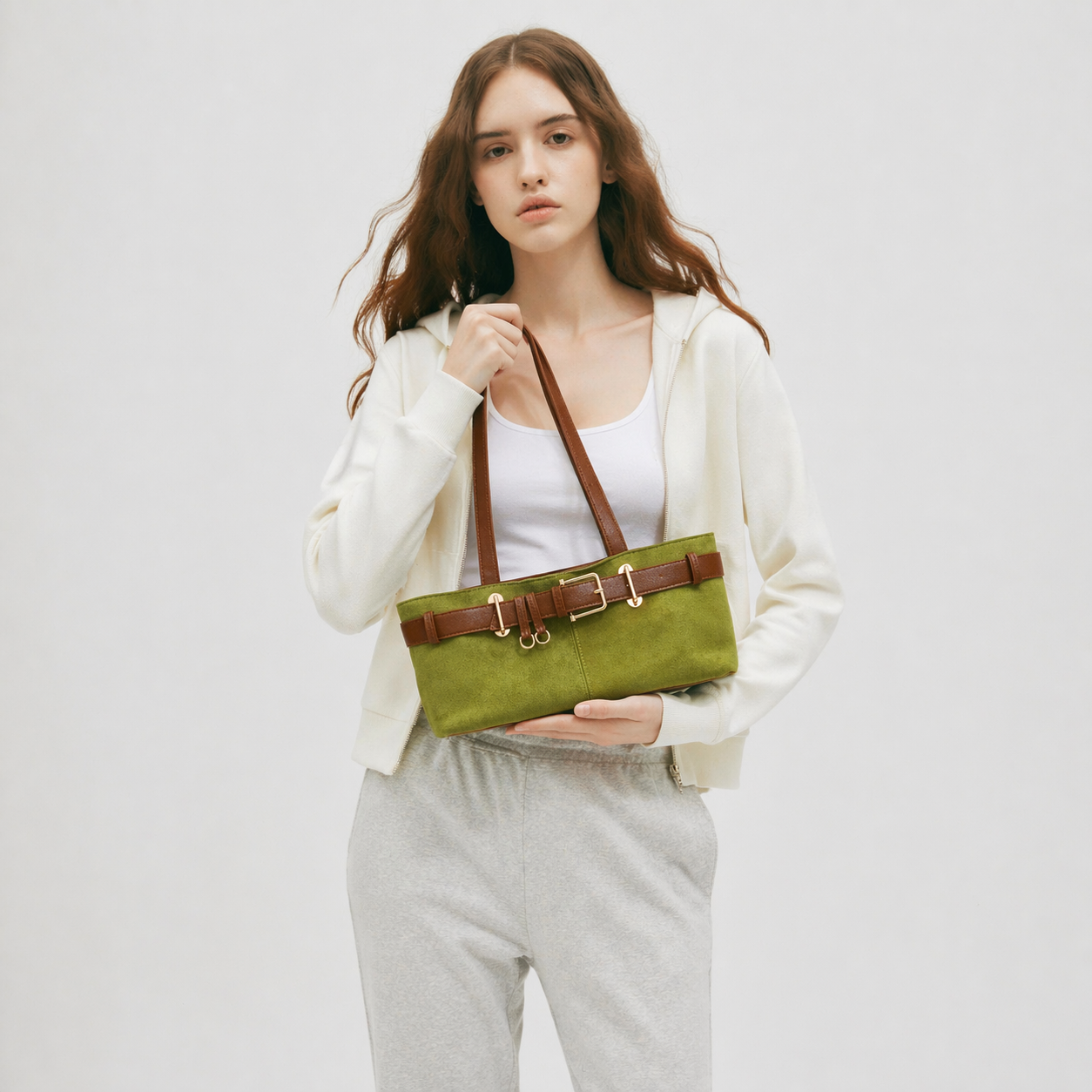 Vintage Faux Suede East-West Baguette Underarm Retro Commuter Bag