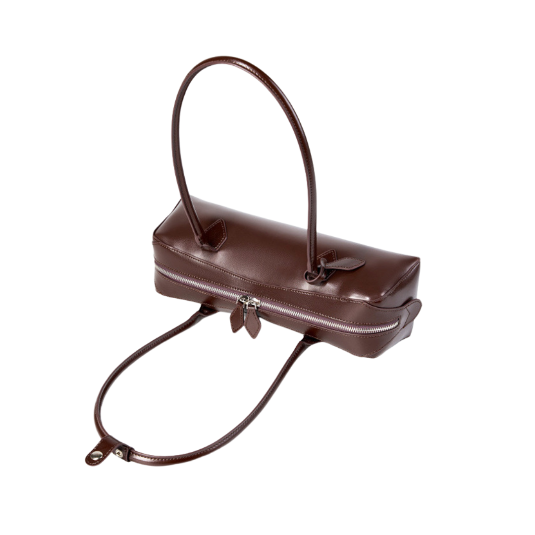 Genuine Leather East-West Baguette Bag French Style Shoulder Purse
