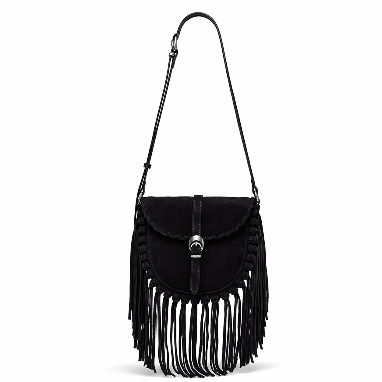 Matte Faux Suede Tassel Saddle Bag Vintage Crossbody Shoulder Purse