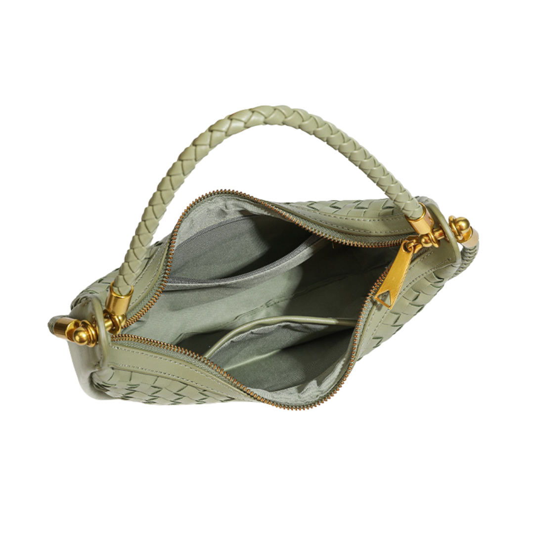 Woven PU Leather Crescent Bag Hobo Top Handle Purse