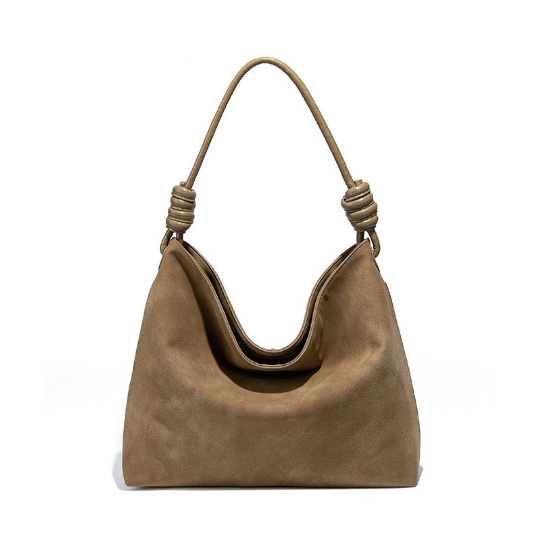Vintage Faux Suede Underarm Tote Knot Strap Large Hobo Slouchy Shoulder Bag