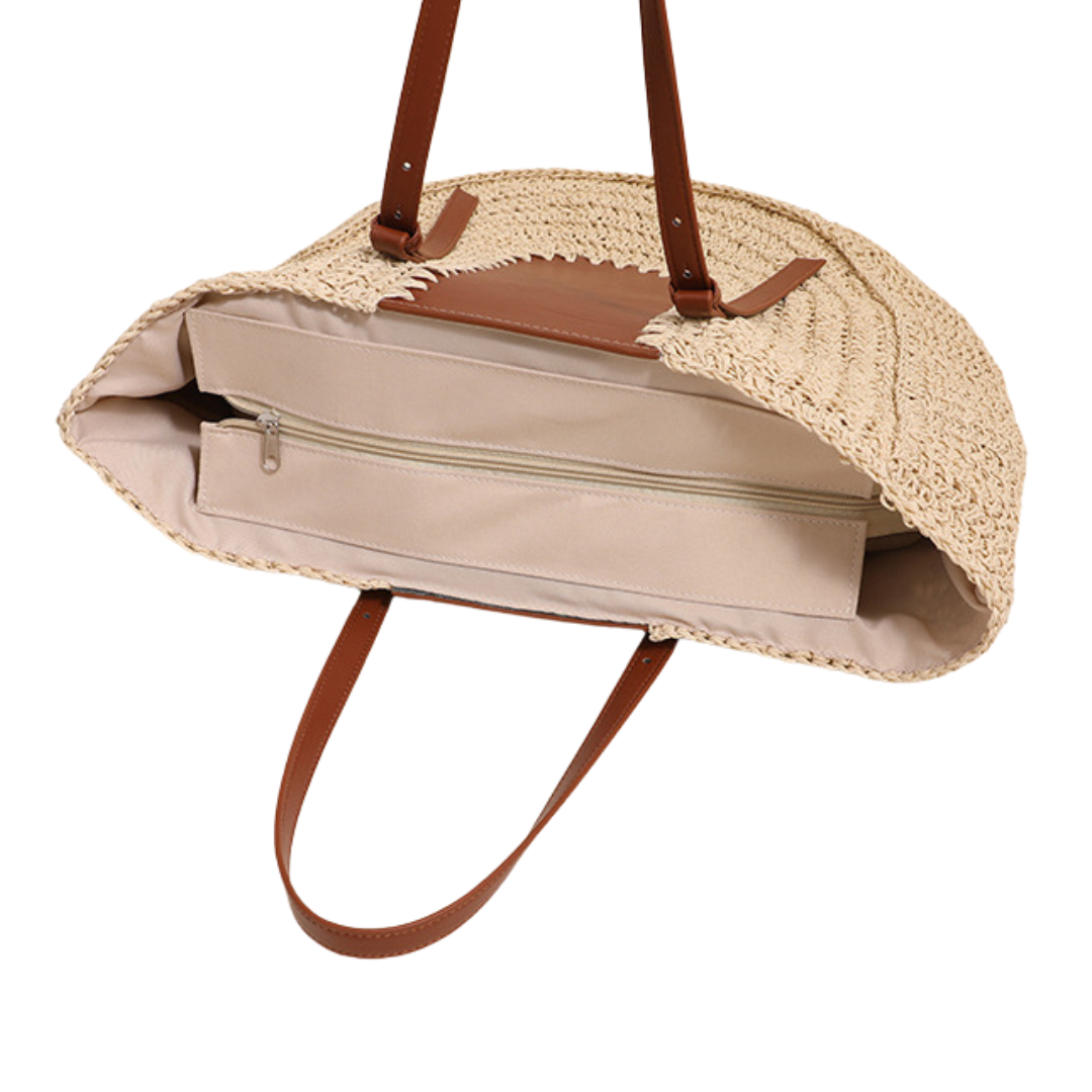 French Straw Woven Bag Large Summer Beach Half Moon Shoulder Handbag