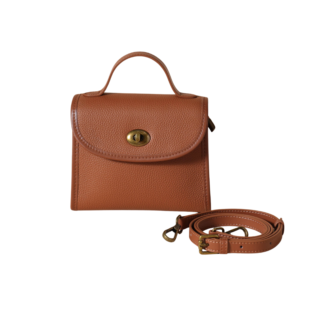 Top-Grain Leather Envelope Crossbody Bag Turn-Lock Shoulder Satchel